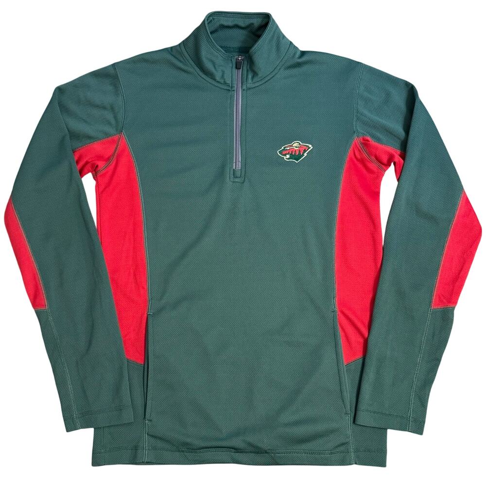 Minnesota Wild Pullover Hockey NHL 1/4 Zip Embroidered Mesh Size Unisex Medium - Picture 1 of 10